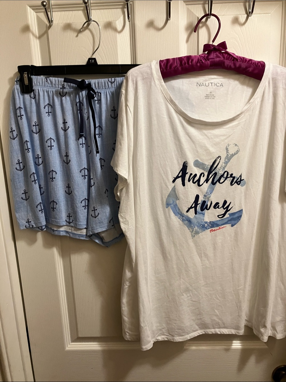 Nautica White Tee & Light Blue Anchor-Print Pajama Set